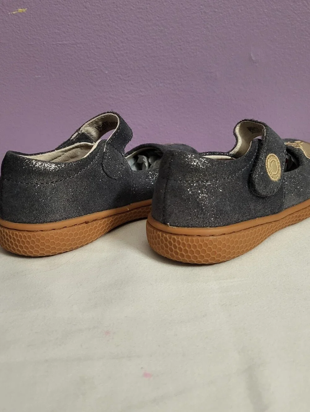 CUTE Toddlers Girls LIVIE & LUCA Pio Pio Glittery Blue Suede Mary-Jane Shoes 9M